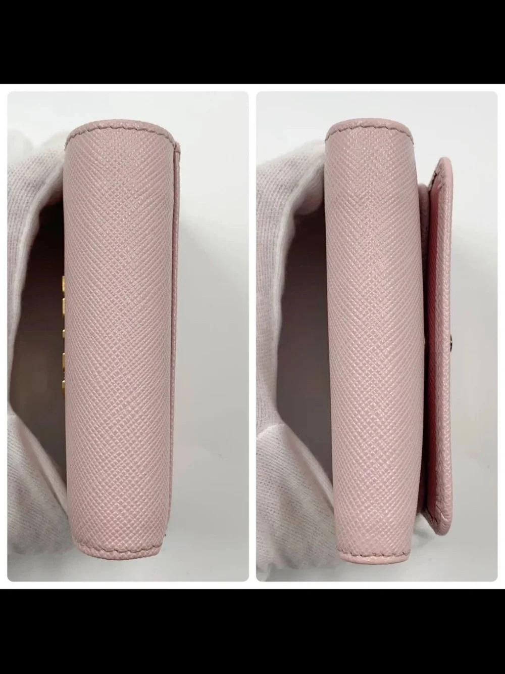 Prada Pink Saffiano Compact Wallet with Gold Logo